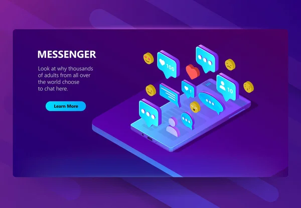 Vektor-Website-Vorlage für erwachsene Messenger, Chat — Stockvektor