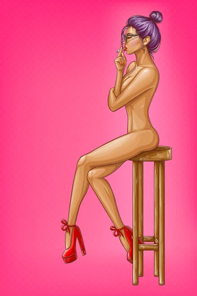 Ilustración Arte Pop Vectorial Chica Desnuda Con Los Ojos Cerrados — Archivo Imágenes Vectoriales