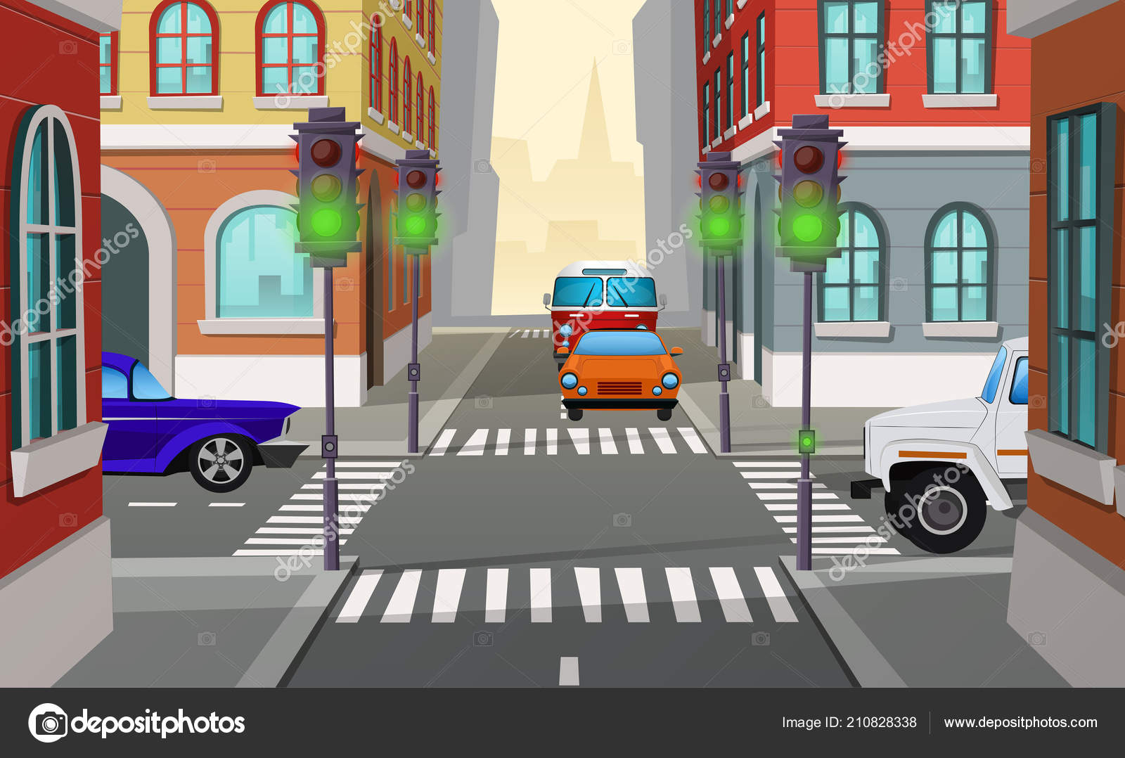 Crossroads view flat intersection trafficlight Vector Image
