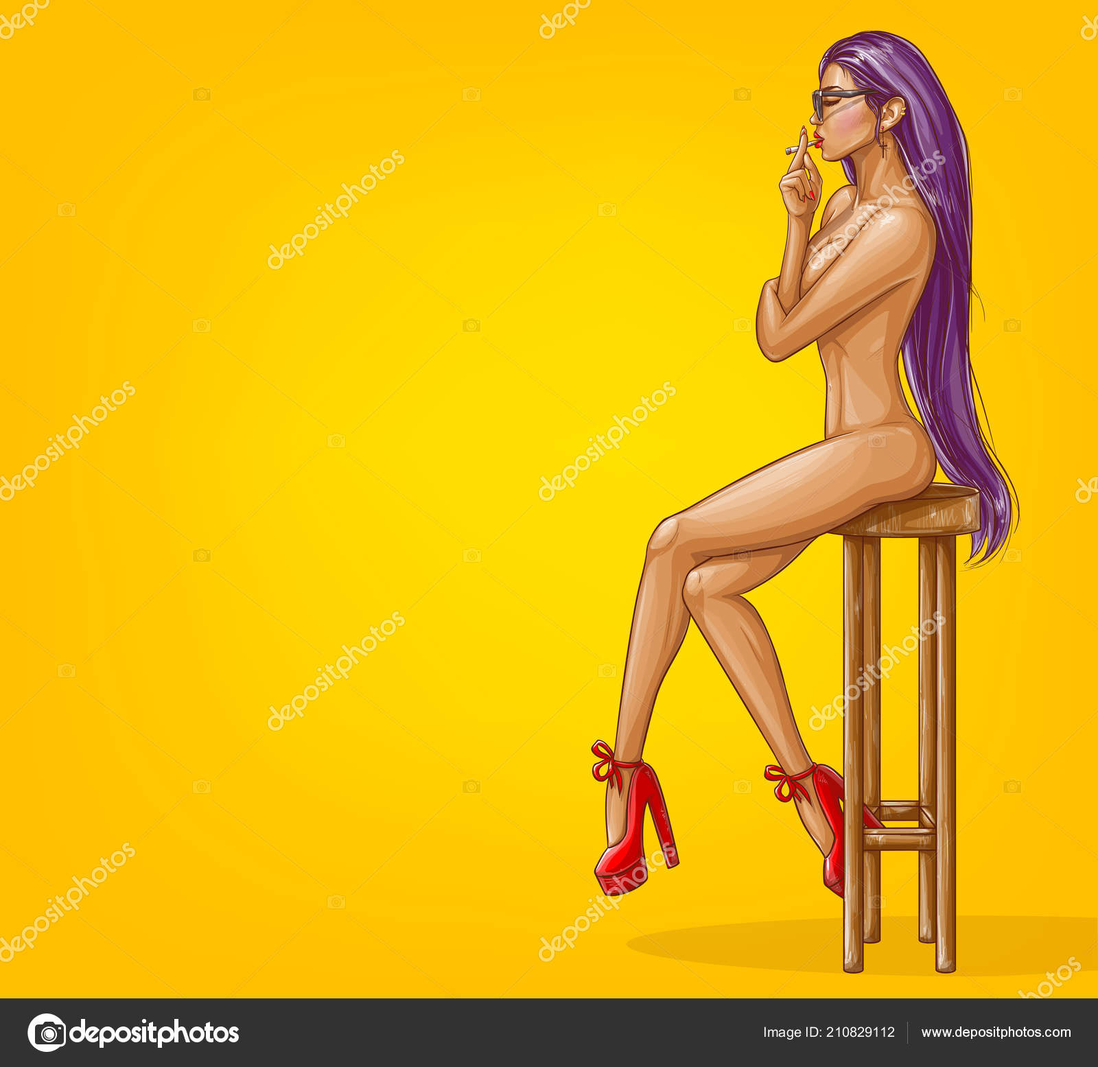Sketches Of Cartoon Characters Nude - Vector naked girl is sitting on stool Stock Illustration by Â©vectorpocket  #210829112