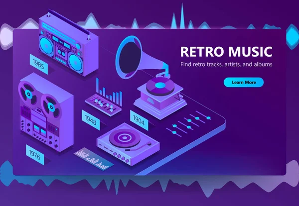 Vector 3d site isométrico de ouvir música —  Vetores de Stock