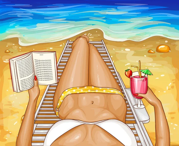 Bikinili kadın vektör şezlong üzerinde yatıyor