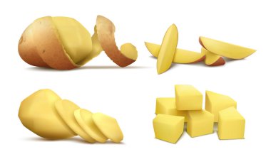 Vektörel clipart ham soyulmuş patates ve dilimleri ile