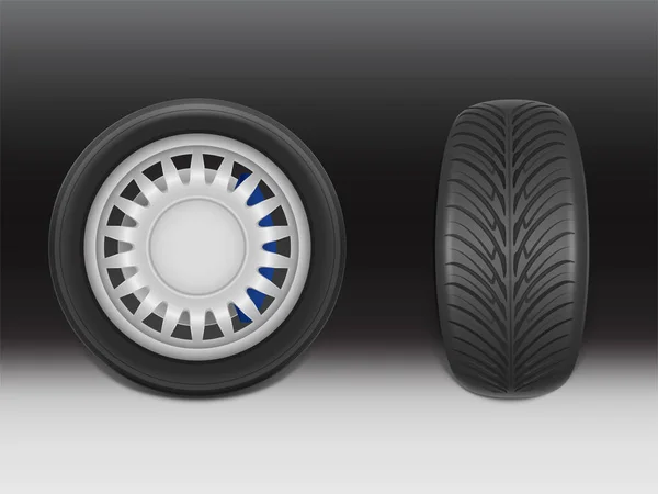 Vector 3d pneu preto realista com piso — Vetor de Stock