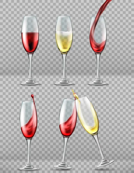 Два бокала вина с красным и белым вином в праздничных тостах — стоковый вектор