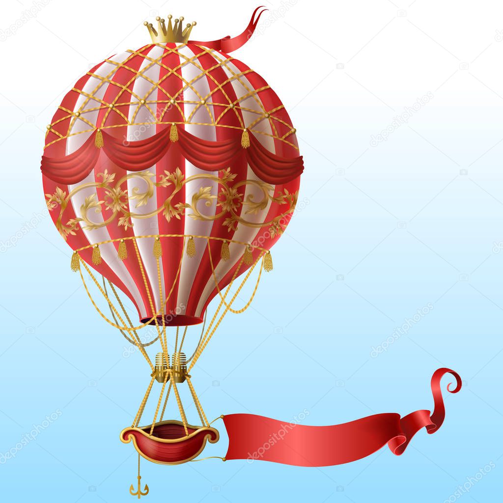 Vector flying hot air balloon with vintage decor