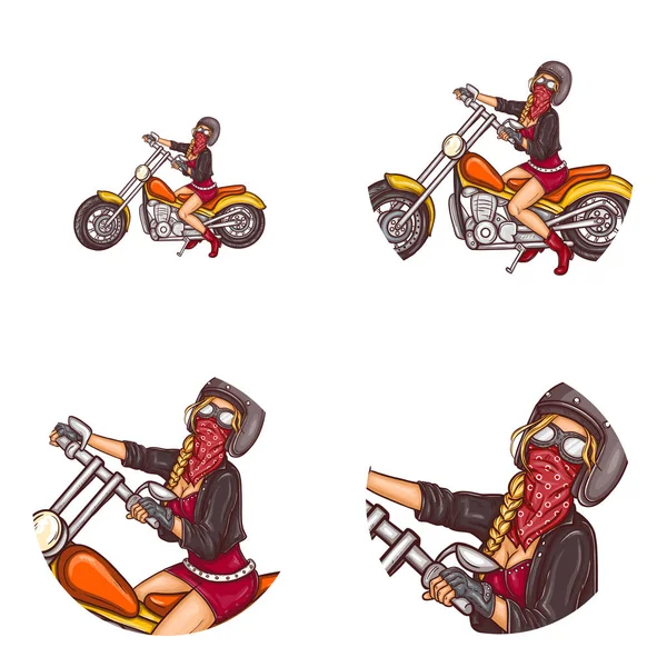 Vector motociclista sexy menina pop arte avatar ícones —  Vetores de Stock