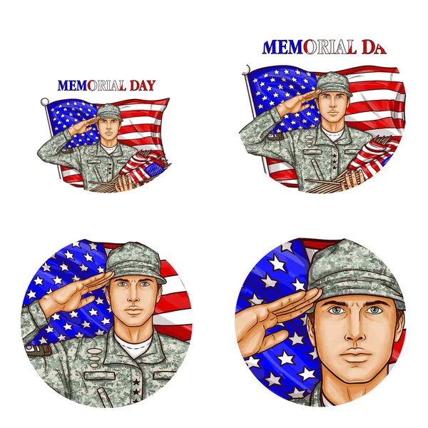 Vector us flag salute soldier pop art avatar icon — Stock Vector