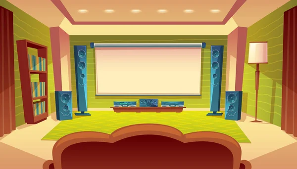 Vector cartoon home theater with projector screen — Stock Vector