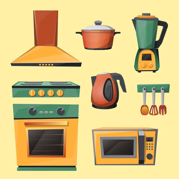 Vector cartoon set of household kitchen appliances — Stock Vector