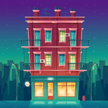 Vektör yirmi dört saat kafede konut çok katlı daire