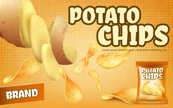 Vector promotie banner met krokante aardappel chips — Stockvector