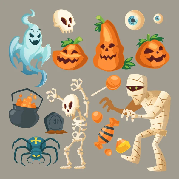 Halloween vectorobjecten, oktober vakantie cartoon elementen — Stockvector