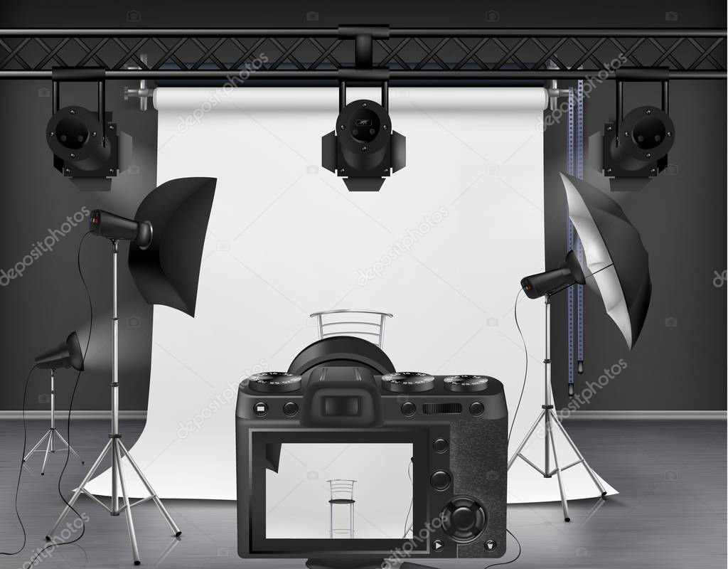 Vector photo studio with equipment for photography