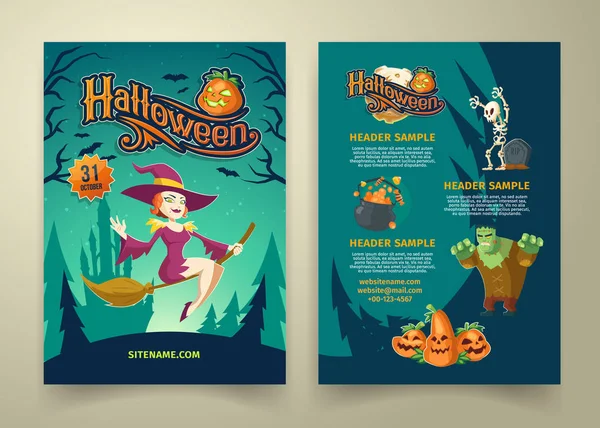 Vector Halloween invitation on list, brochure with characters — Stock Vector