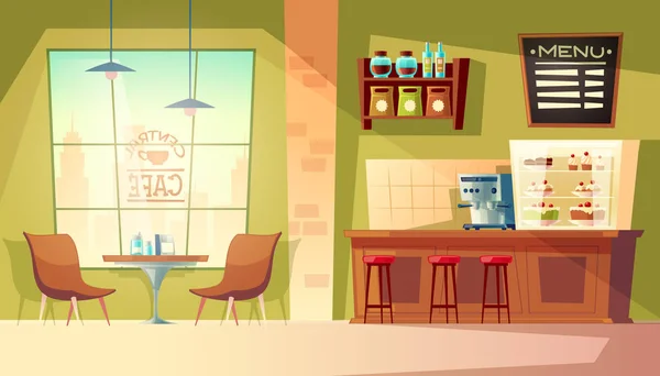 Vector cartoon cafe background, cafeteria interior, furniture — Stock Vector