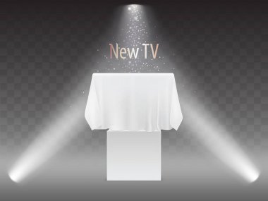 Yeni Tv kavramı, beyaz kumaş altında ekran vektör