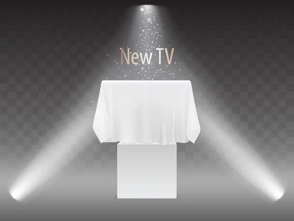 Vektor konsep TV baru, layar di bawah kain putih - Stok Vektor