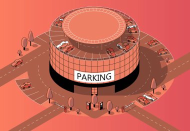 Vector 3d isometric multi-storey parking with territory clipart
