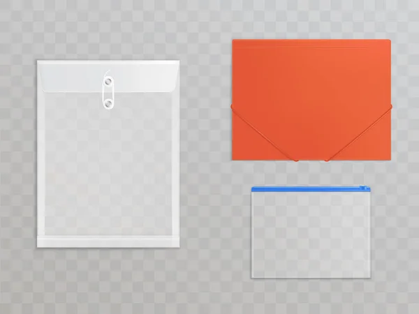 Векторные прозрачные пластиковые файлы - канцтовары, канцтовары — стоковый вектор