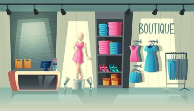 Vektör giyim dükkanı iç, moda butik içinde