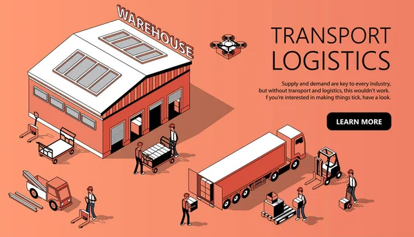 Wektor 3d izometryczny witryny szablonu - Logistyka transportu — Wektor stockowy