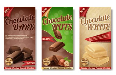 Çikolata paketleme, etiket vektör gerçekçi topluluğu