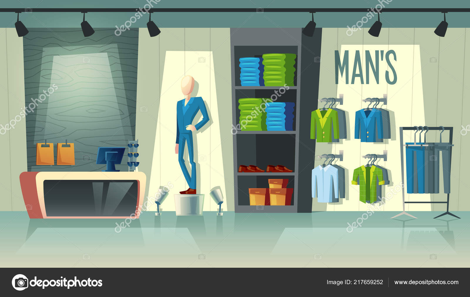 Vector men s clothing shop, male fashion boutique Stock Vector Image by  ©vectorpocket #217659252