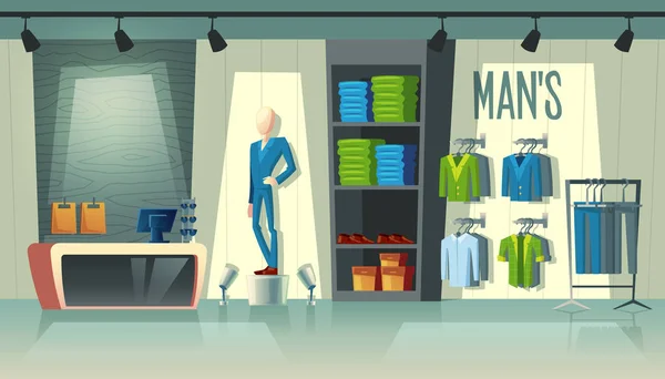 Tienda de ropa masculina vectorial, boutique de moda masculina — Vector de stock