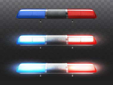 Vector realistic red, blue flashers for police car. clipart