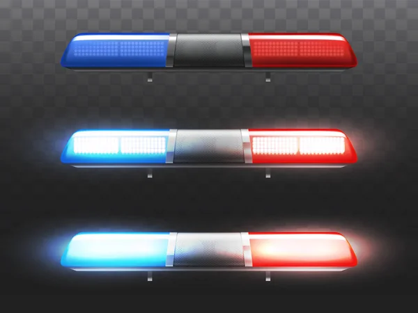 Vektor realistisch rot, blaue Blinker für Polizeiauto. — Stockvektor