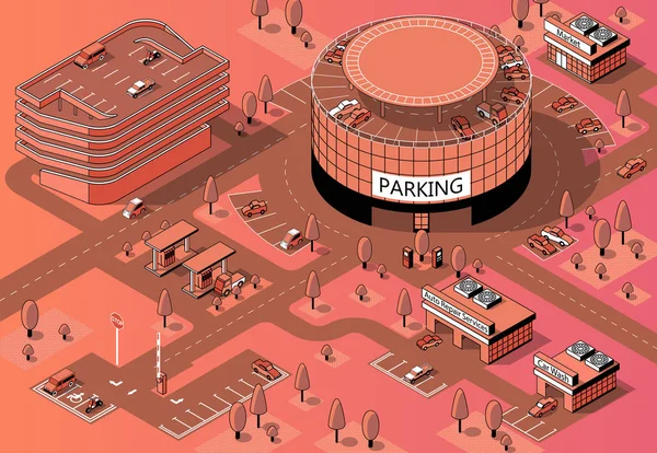 Territoire isométrique vectoriel 3d avec parking multi-étages — Image vectorielle