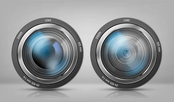 Ensemble vectoriel avec objectifs de caméra, objectifs de zoom — Image vectorielle
