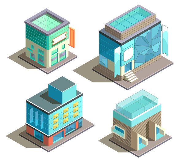 Vector isometric set of modern buildings