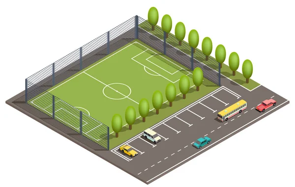 Vektor 3d isometrischer Fußballplatz, Parkplatz — Stockvektor