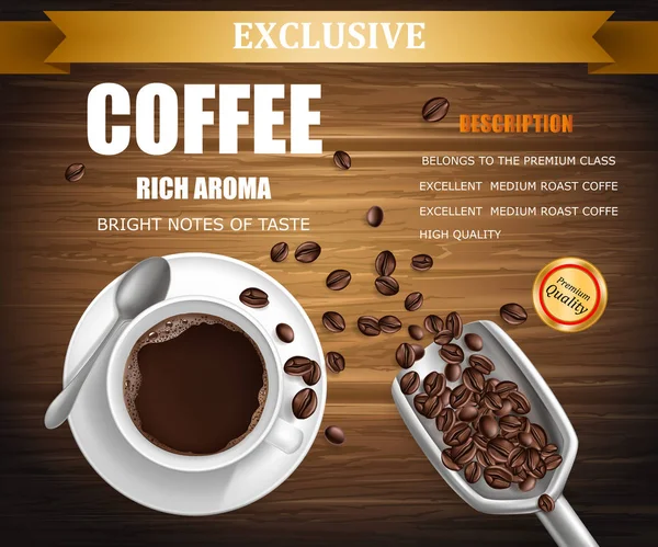 Affiche vectorielle avec tasse de café, conception du paquet — Image vectorielle