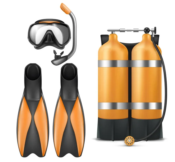 Equipamento de mergulho vetorial, máscara de snorkel e nadadeiras — Vetor de Stock