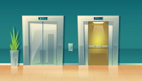 Vektor kartun lift lorong kosong - tertutup dan terbuka - Stok Vektor