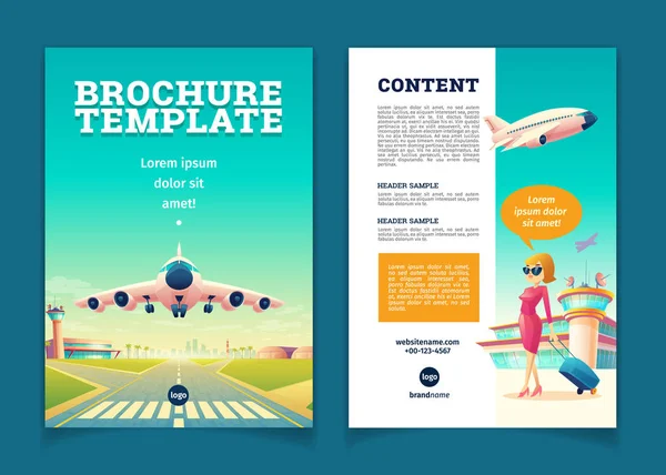 Vector brochure met vliegtuig opstijgen, toerisme boekje — Stockvector