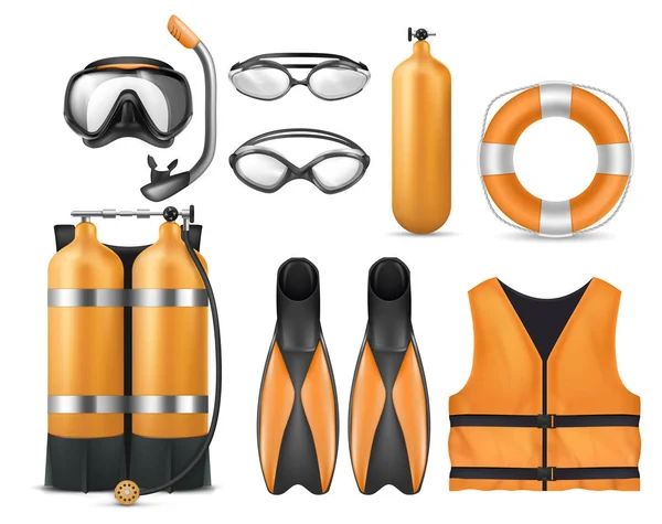 Vector set of diving equipment, scuba gear — Stock Vector