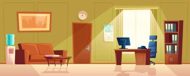 Vektör çizgi film boş ofis pencere, modern iç