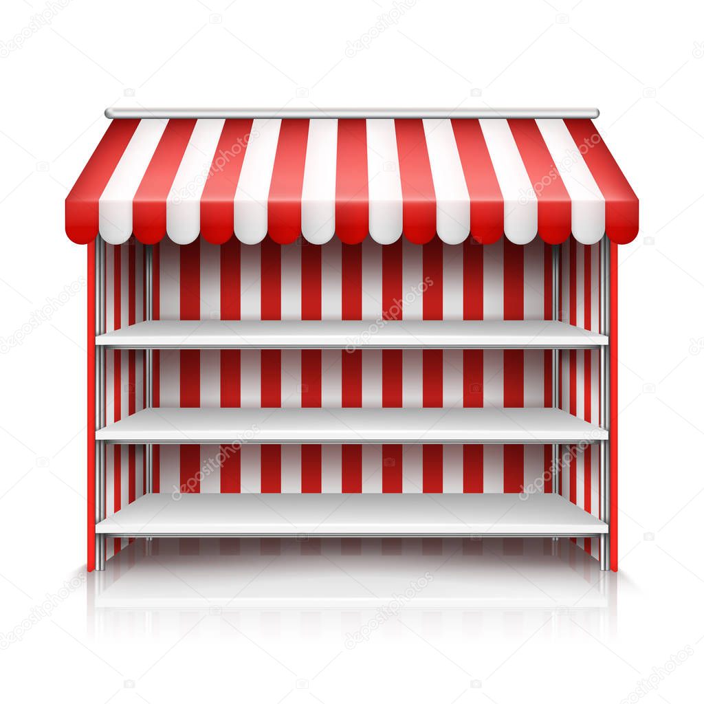 Vector empty market stall with shelves and awning
