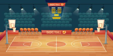 Vektör çizgi film arka plan boş basketbol sahası