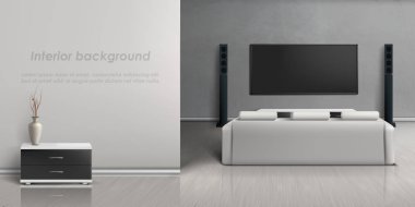 Vektör iç mockup ile ev sinema sistemi