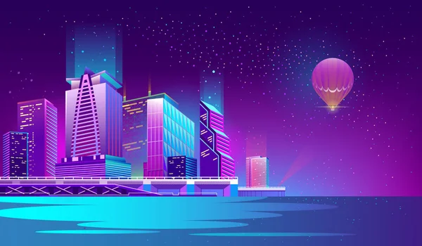 Fondo vectorial con ciudad nocturna en luces de neón — Archivo Imágenes Vectoriales