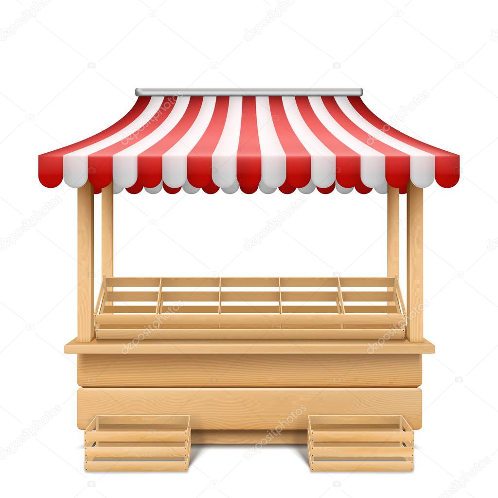 Vector empty market stall with striped awning