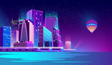 Neon ışıkları gece şehirde ile vektör arka plan