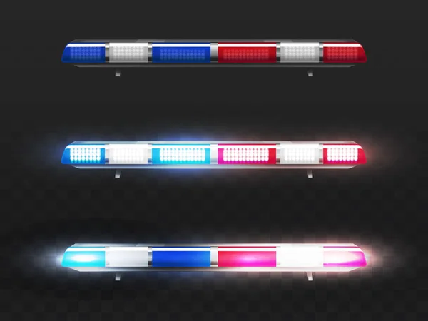 Vektor realistisch rot, blaue Blinker für Polizeiauto. — Stockvektor