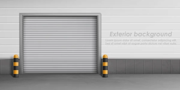 Fondo exterior vectorial con puerta de garaje cerrada — Vector de stock