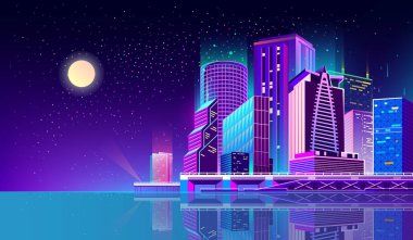 Neon ışıkları gece şehirde ile vektör arka plan